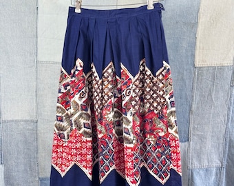 Vintage 1970s Sears Patchwork Print Pleated Cotton Midi Skirt