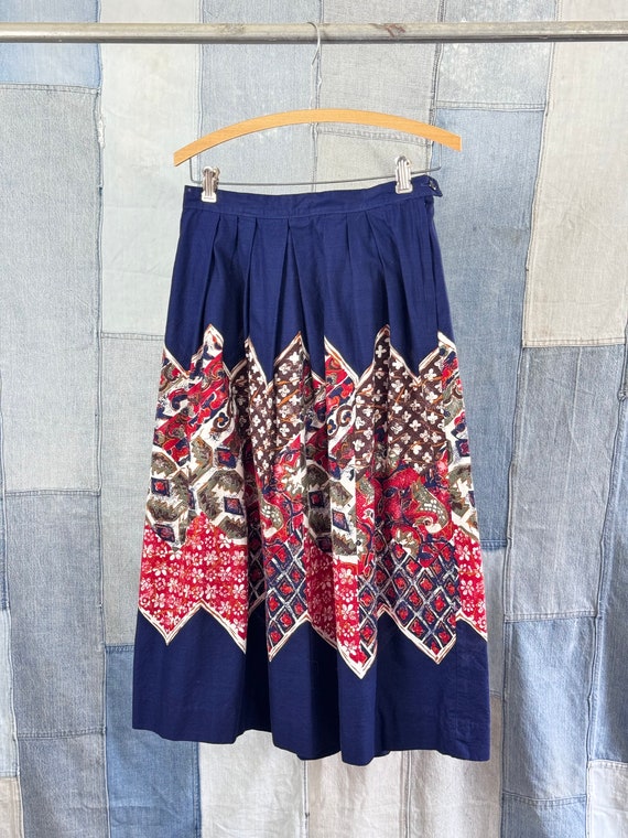 Vintage 1970s Sears Patchwork Print Pleated Cotton Midi Skirt