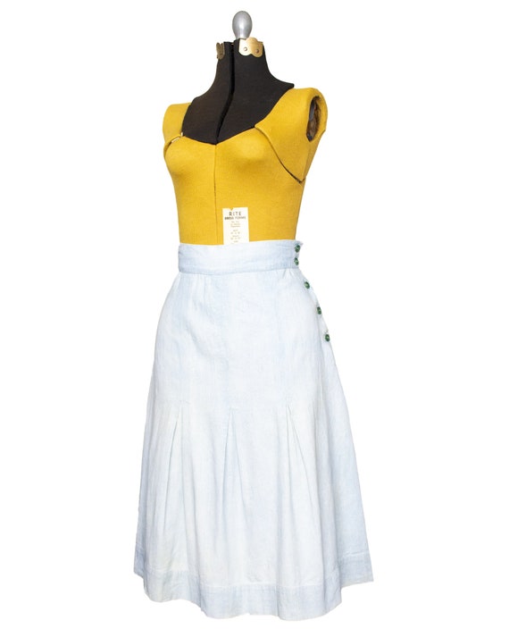 Whitewash - 1940s Side Button Denim Skirt | small