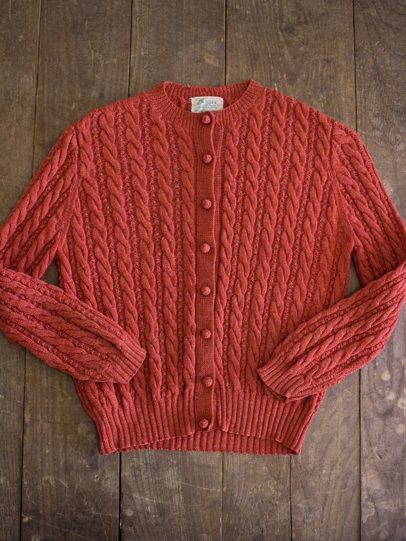 Rust Wool Sweater | Hand Knit Sweater | 50s Cardig
