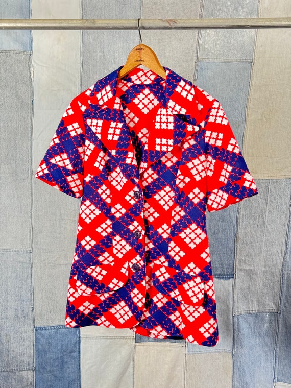 1960s 70s Sears Printed Polyester Blouse