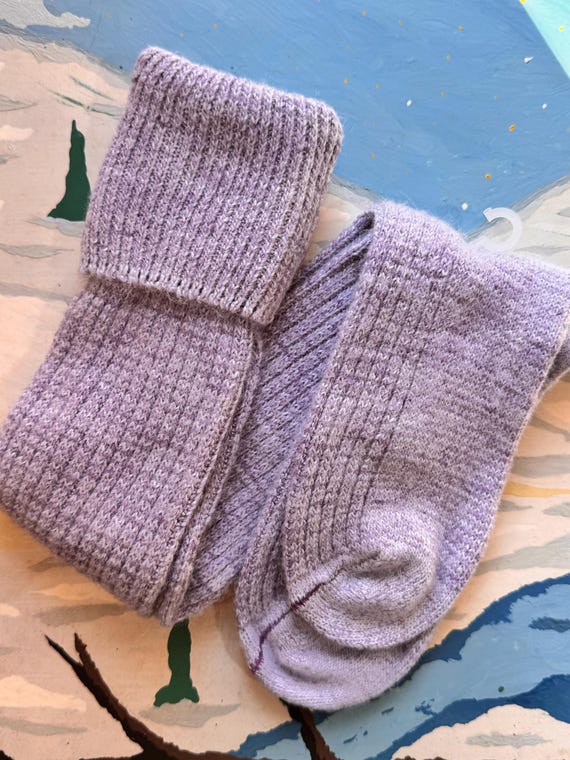 Vintage 1980s Chunky Stripe Knee High Socks made in USA | lilac