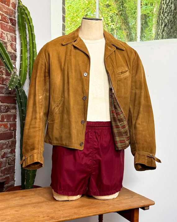 Vintage 1940s Monarch Half Belt Suede Leather Jacket | mens large