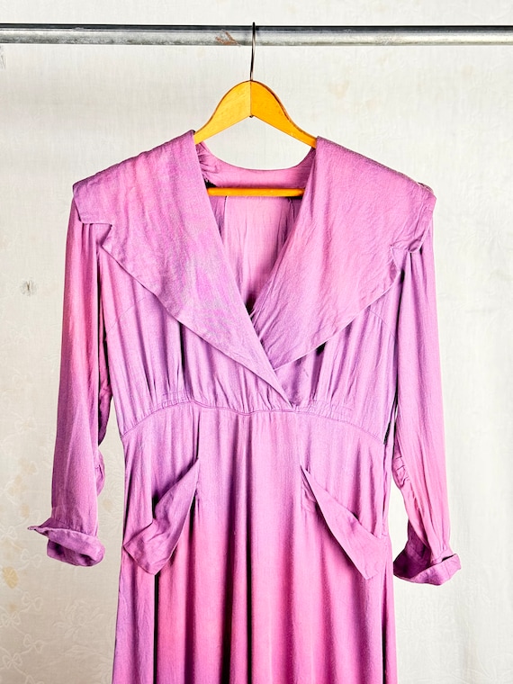 Vintage 1950s Purple Gabardine Oversized Collar Dress