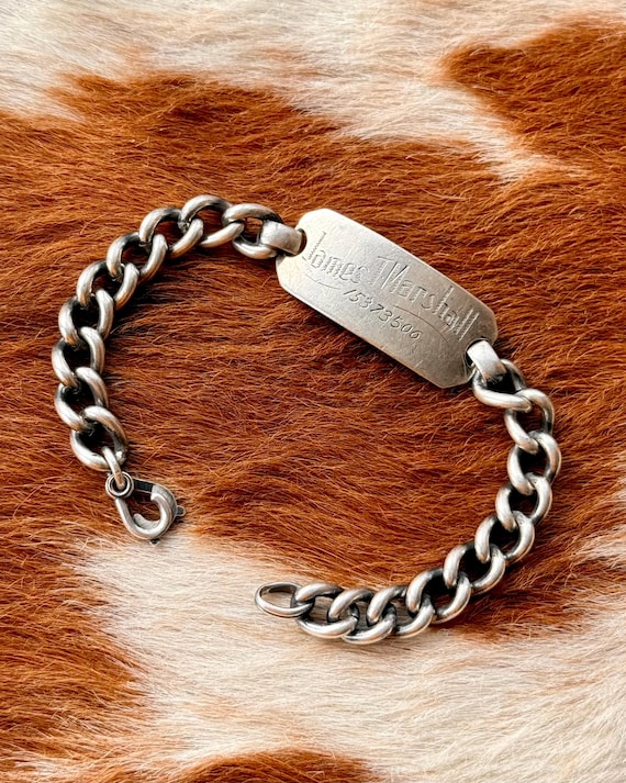 Vintage WWII Sterling Silver Military ID Bracelet Curb Link Chain Bracelet