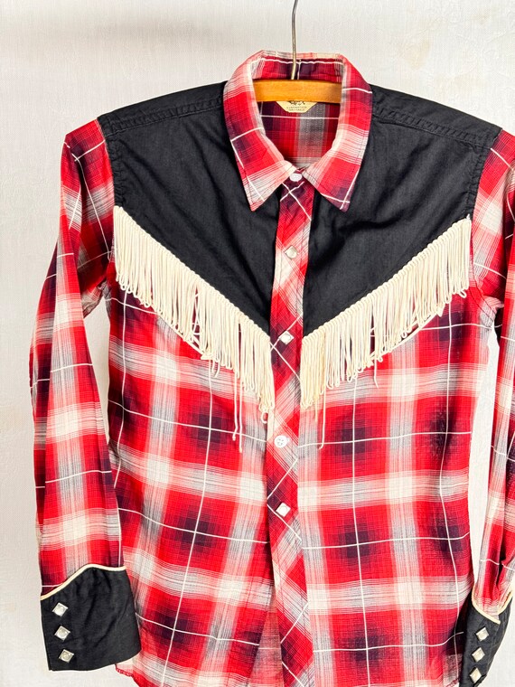 Vintage 1950s Childrens Fringe Pearl Snap Western Shirt Tex