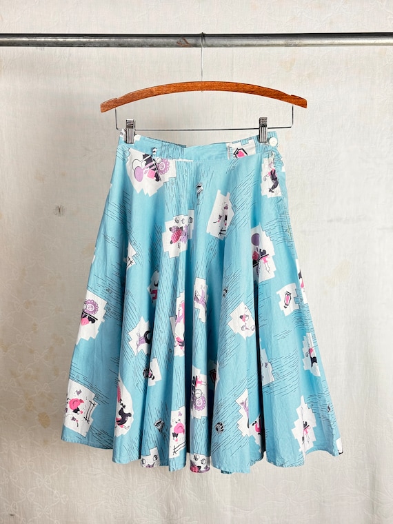 Vintage 1950s Country Kitchen Novelty Print Cotton Circle Skirt