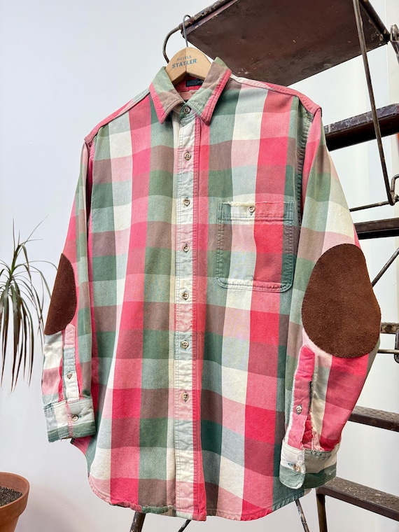 Reworked Vintage Leather Elbow Patch Eddie Bauer McKinley Cloth Flannel Shirt | xlarge