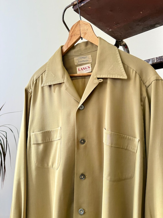 Vintage 1950s Forstmann Charmeen Worsted Twill Loop Collar Shirt | mens medium large