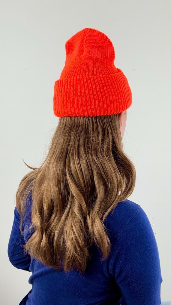 Vintage 1970s Solid Knit Cap made in USA | safety orange