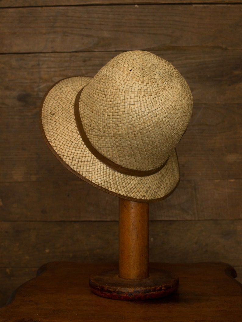 Straw Cloche 20s 30s Hat Vintage Straw Hat Antique Headwear Brown Trim image 4