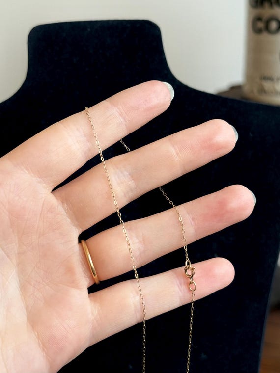 Vintage 14k Gold Dainty Oval Chain Necklace | 18”