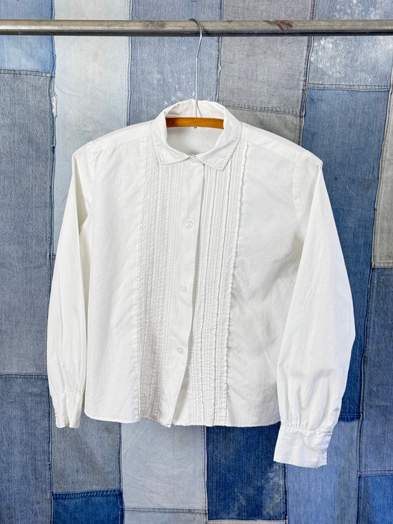 Vintage 1950s 60s White Cotton Pleated Shirt