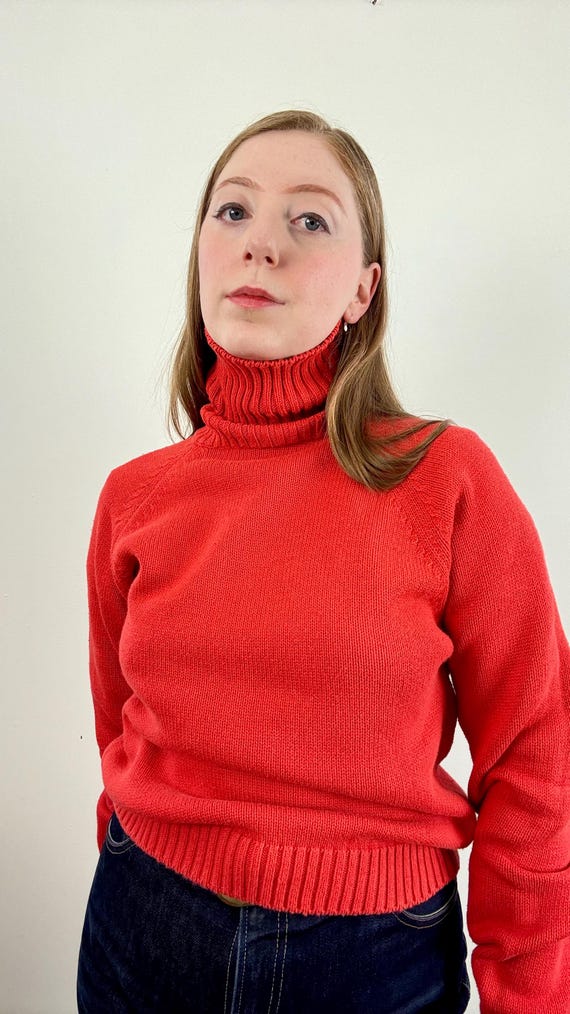 Vintage 1990s Land’s End Cotton Turtleneck Pullover Sweater | small