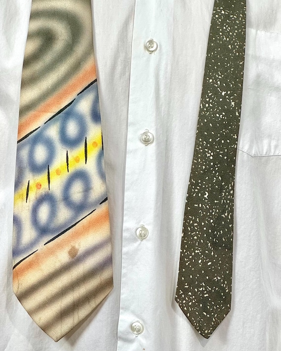 Vintage 1940s Airbrush Deco Pastel Hand Painted Necktie Pilgrim