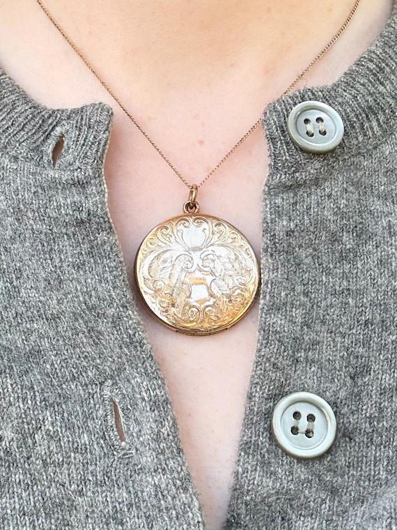 Antique Victorian Gold Filled Floral Feather Filigree Little Beatrice Locket Pendant