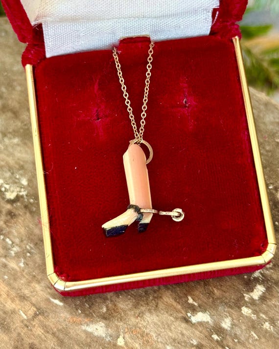 Antique Gold Filled Cowboy Boot Charm Pendant Necklace