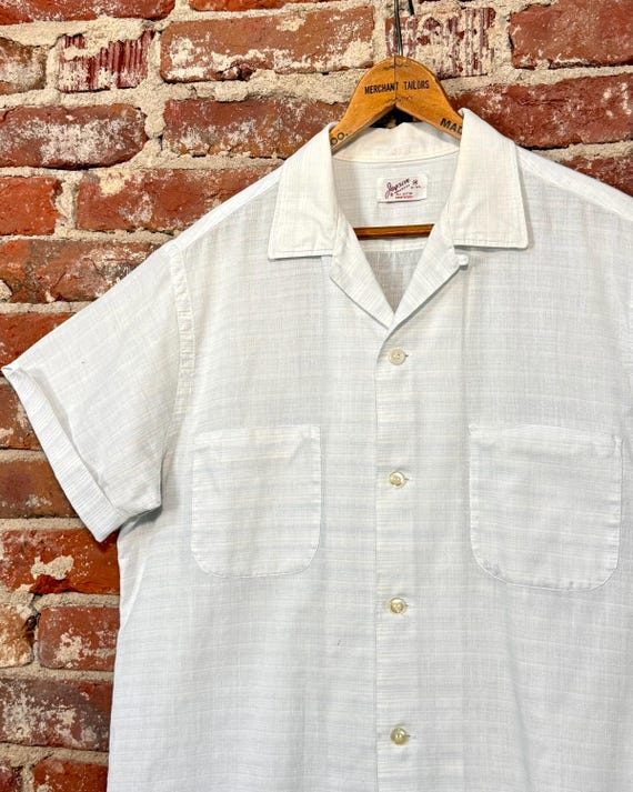 Vintage 1950s Loop Collar Semi Sheer Woven Stripe Shirt Jayson | medium