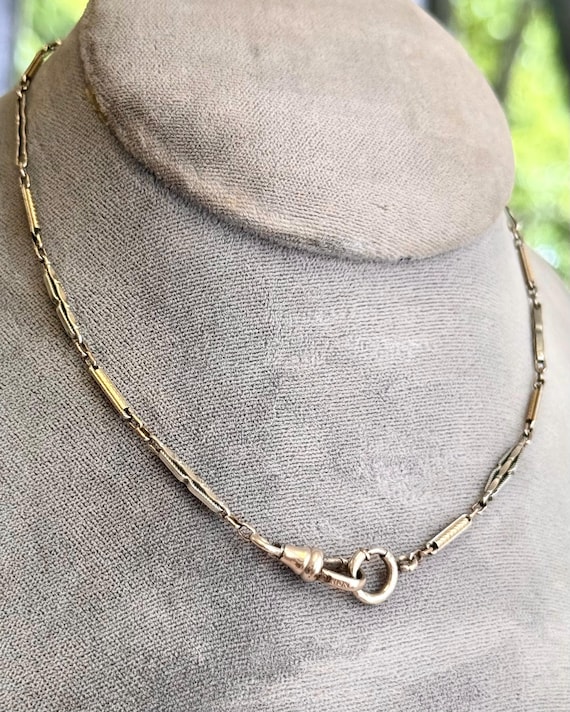Antique Deco White Gold Filled Two Tone Bar Link Watch Chain Jewelry 13.75”
