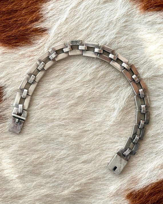 Vintage Taxco Modernist Square Chain Link Box Sterling Silver Bracelet 7.75”