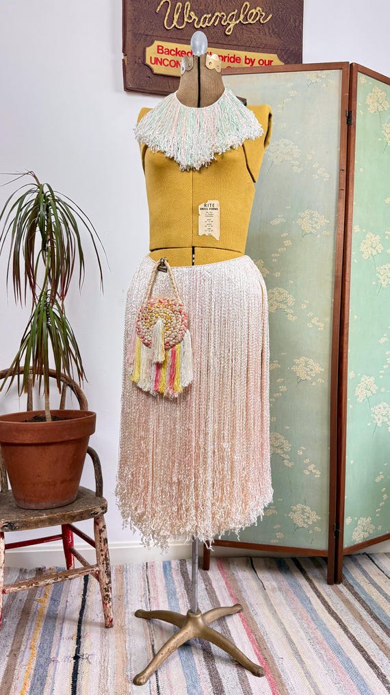 Vintage 1940s WWII Silk Parachute Cord Fringe Skirt & Purse Set