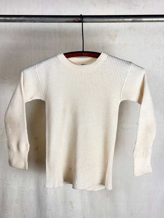 Vintage 1970s Childs Waffle Knit Thermal Long Sleeve T Shirt