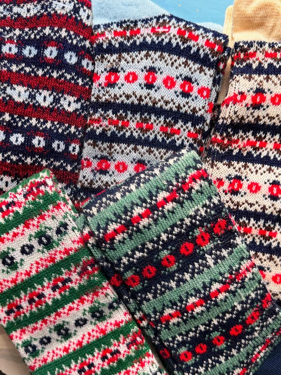 Vintage Fair Isle Knee High Socks made in USA | select one