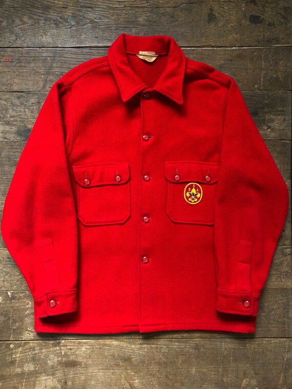 Red Wool Shirt Jacket | Vintage Boy Scout Shirt |