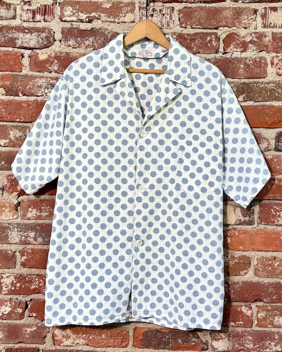 Vintage 1960s Checkered Dot Camp Collar Pajama Shirt | large