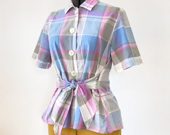 1980s Christian Dior Cinch Tie Plaid Shirt | 8