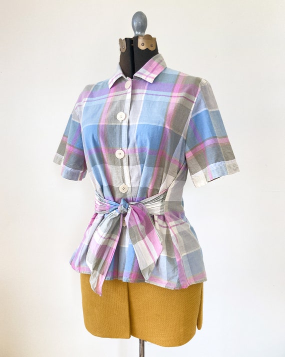 1980s Christian Dior Cinch Tie Plaid Shirt | 8