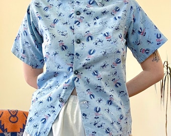 Camisa de manga corta para niño con estampado vaquero del oeste de los años 40, estilo vintage.