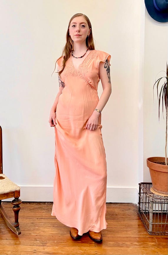 Vintage 1940s Pink Silk Bias Cut Long Slip Dress | small