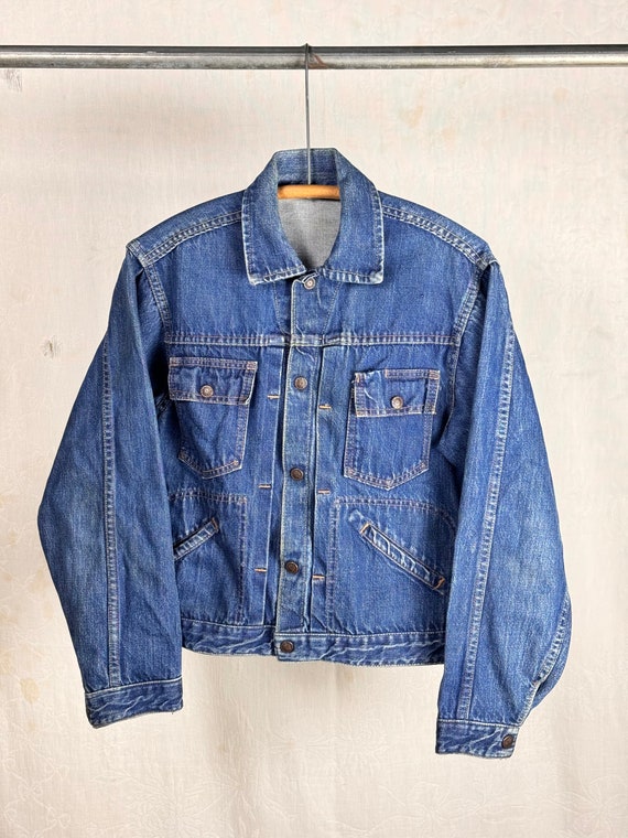 Vintage 1960s Type II Pleated Snap Selvedge Denim Jacket