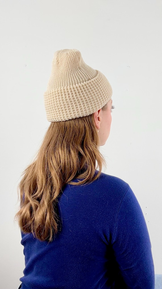 Vintage 1970s Waffle Knit Cap made in USA | nougat