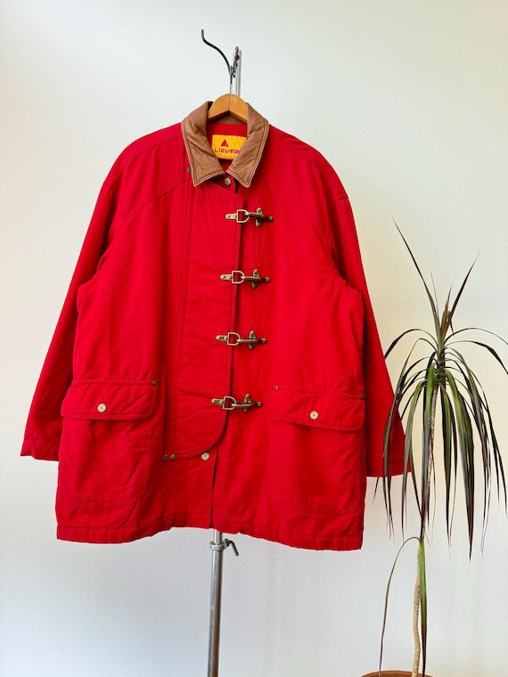 Vintage 1990s Fireman Clasp Red Twill Jacket Lizwear | large
