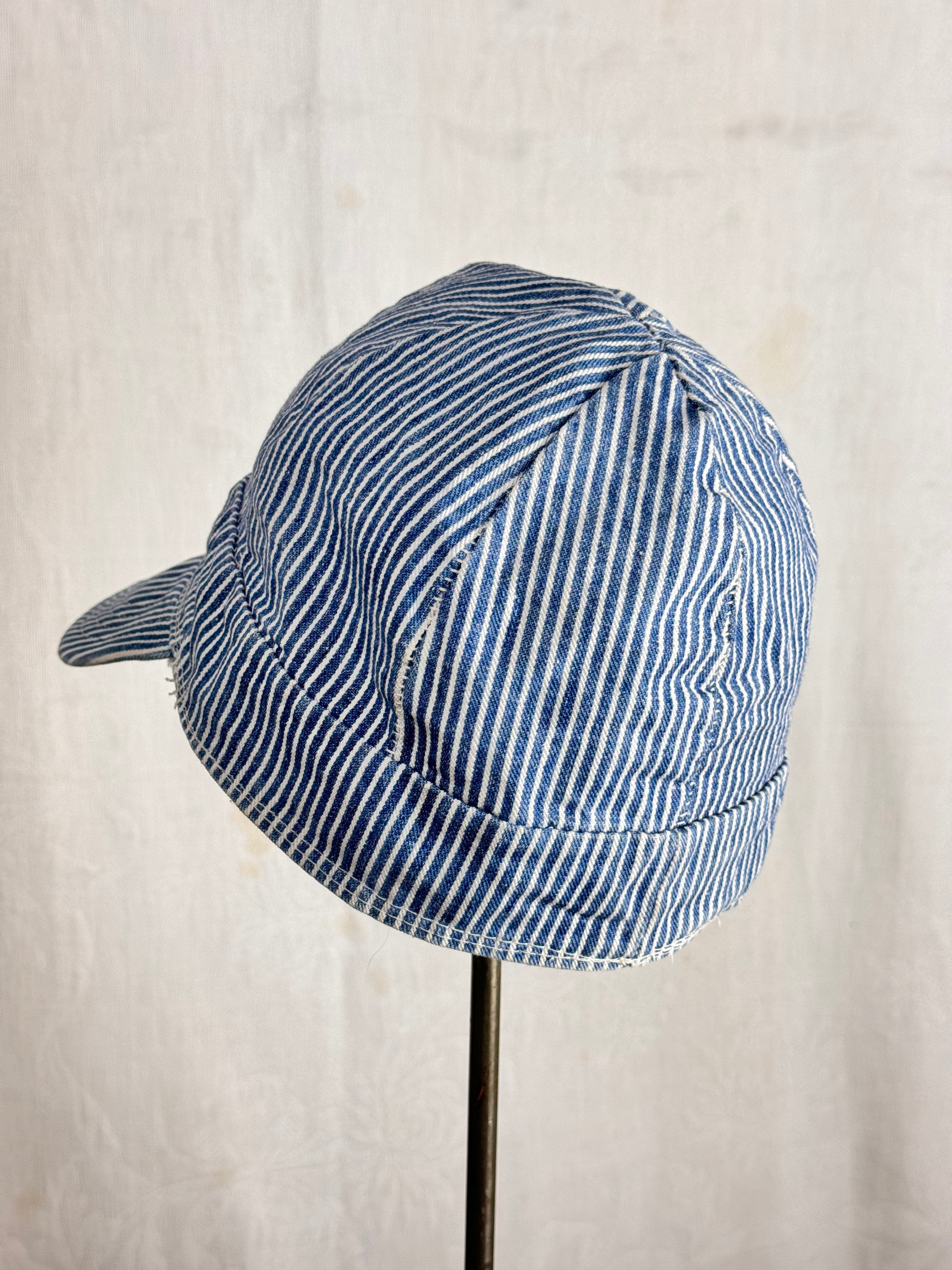 Vintage 1960s 70s Lee Railroad Stripe Denim Welders Cap