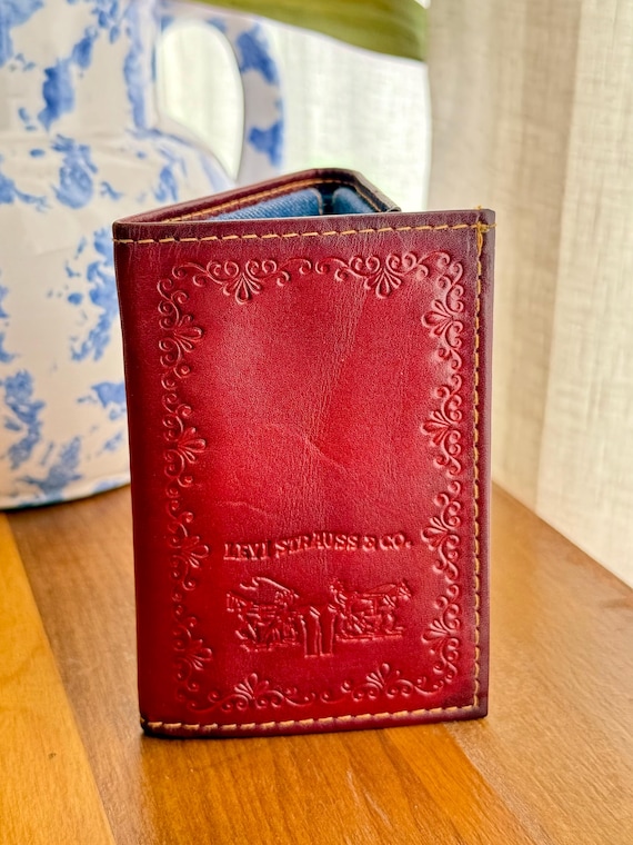 Vintage 1970s Levi’s Orange Tab Denim Crimson Leather Trifold Wallet