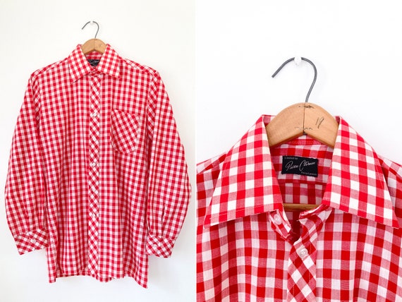 Pierre Clereau Shirt | 60s Red Gingham Shirt | 70… - image 1