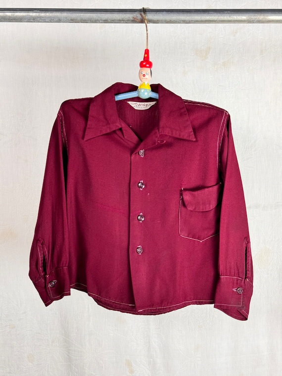 Vintage 1950s Childrens Gabardine Loop Collar Shirt