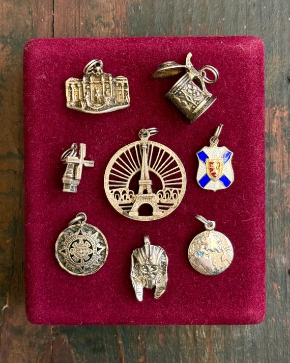 Vintage World Travel Souvenir Sterling Silver Charm Pendant | pick one