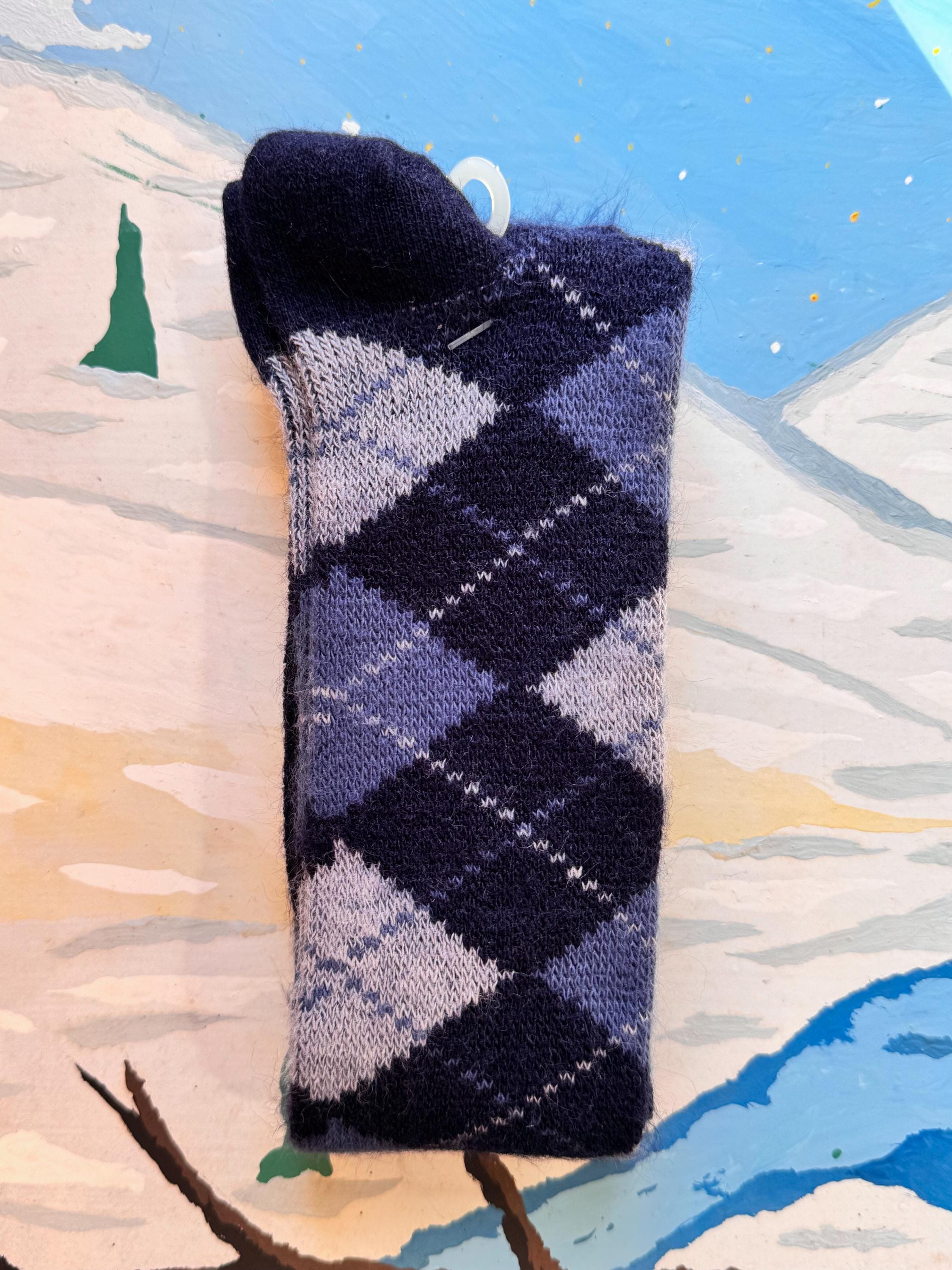 Vintage 1980s Argyle Knee High Socks made in USA | navy blue