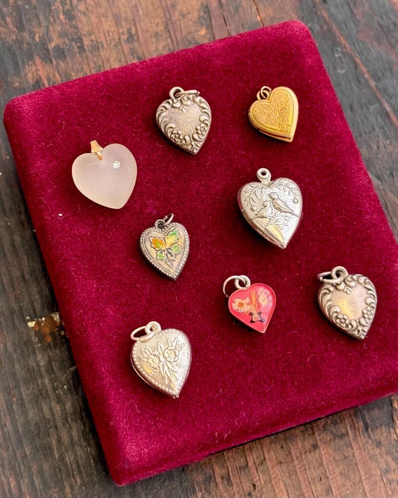 Vintage Puffy Heart Sterling Silver Charm Pendant | pick one