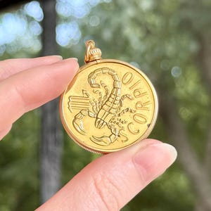 Vintage 1970s Scorpio Brass Coin Gold Bezel Zodiac Pendant Southern Comfort