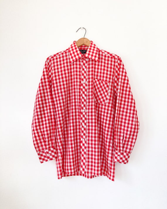 Pierre Clereau Shirt | 60s Red Gingham Shirt | 70… - image 7