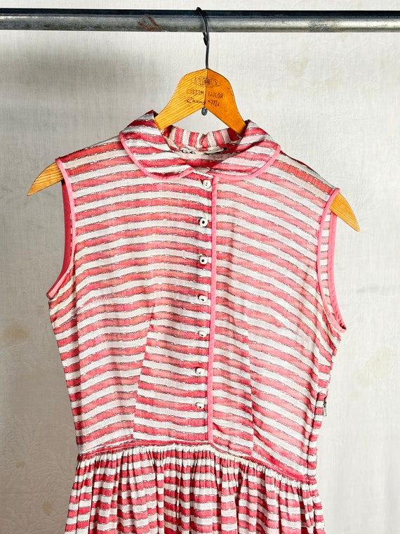 Vintage 1950s Sheer Stripe Fit Flare Shirtdress