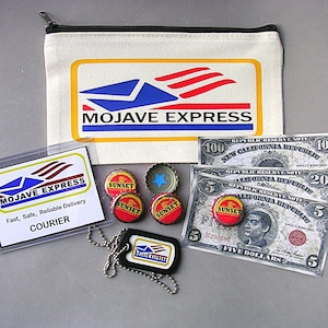 New Vegas Mojave Express  Courier Pouch Dog Tag  Sunset Sarsaparilla Caps Currency