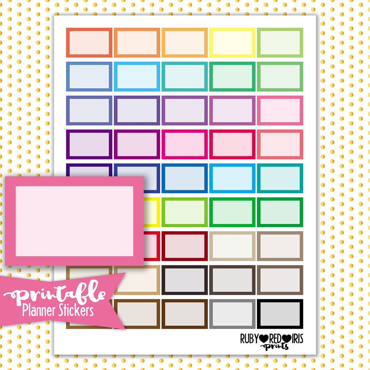 multi color half boxes printable planner stickers pdf jpg etsy