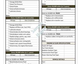 car maintenance checklist vehicle maintenance tracker etsy