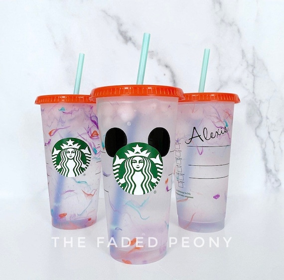 Marble Tumbler with Matte Black Personalized Starbucks Logo Decal